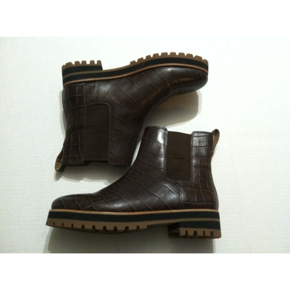 Madewell Shoes - MADEWELL WOMEN'S IVY CHELSEA BROWN LEATHER CROC EMBOSSED ANKLE BOOTS SIZE: 8